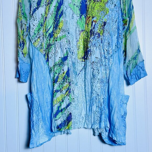 Alberto Makali Art To Wear Cardigan Womens Sz XL Sweater multi shirt Pockets - Picture 8 of 10